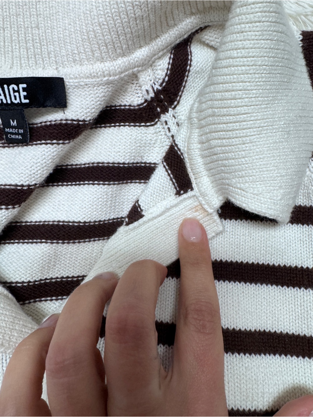 PAIGE ‘Birch’ Striped Knit Polo – Women’s Medium, Cream & Brown - Picture 5 of 7